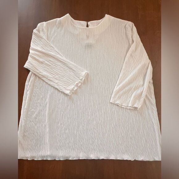 Anthony Richards White Crinkle Textured 3/4 Sleeve Boho Tunic Top Fits XL–XXL - Picture 2 of 7